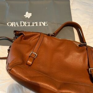 Ora Delphine Adele Pebble Leather Satchel Saddle Brown